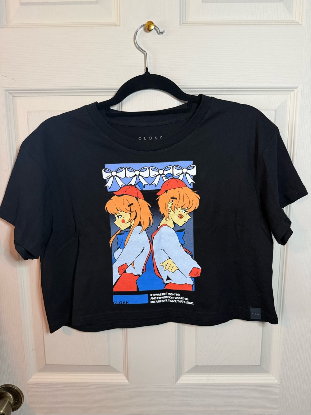 Cloak Black Crop Tee Anime Alice in Wonderland Tweedle Dee & Tweedle Dum Small